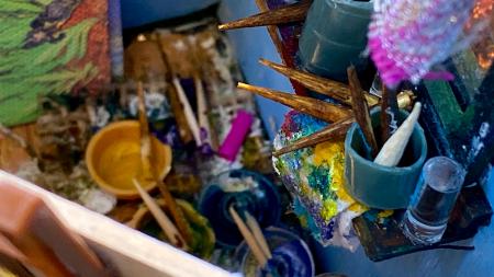 The Starry Night Geode | Interior detail with art materials