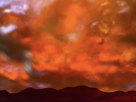 "Firestorm Dissipation #3, At 7 Hours, 20 Miles From Ground Zero 1" | Multimedia painting & photography combined on archival gold metal.