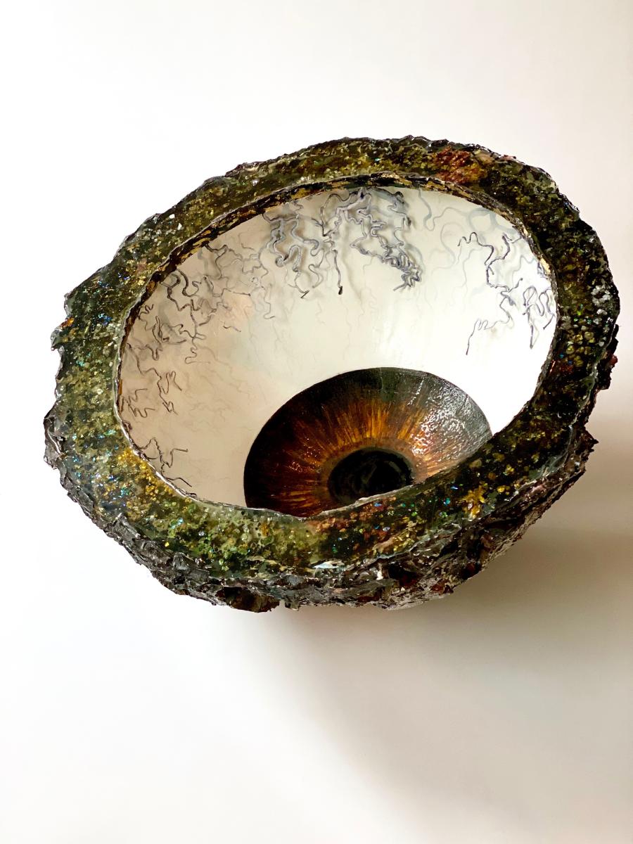 The Brown Iris Geode | Multimedia construction for floor or pedestal | 18" X 41" 