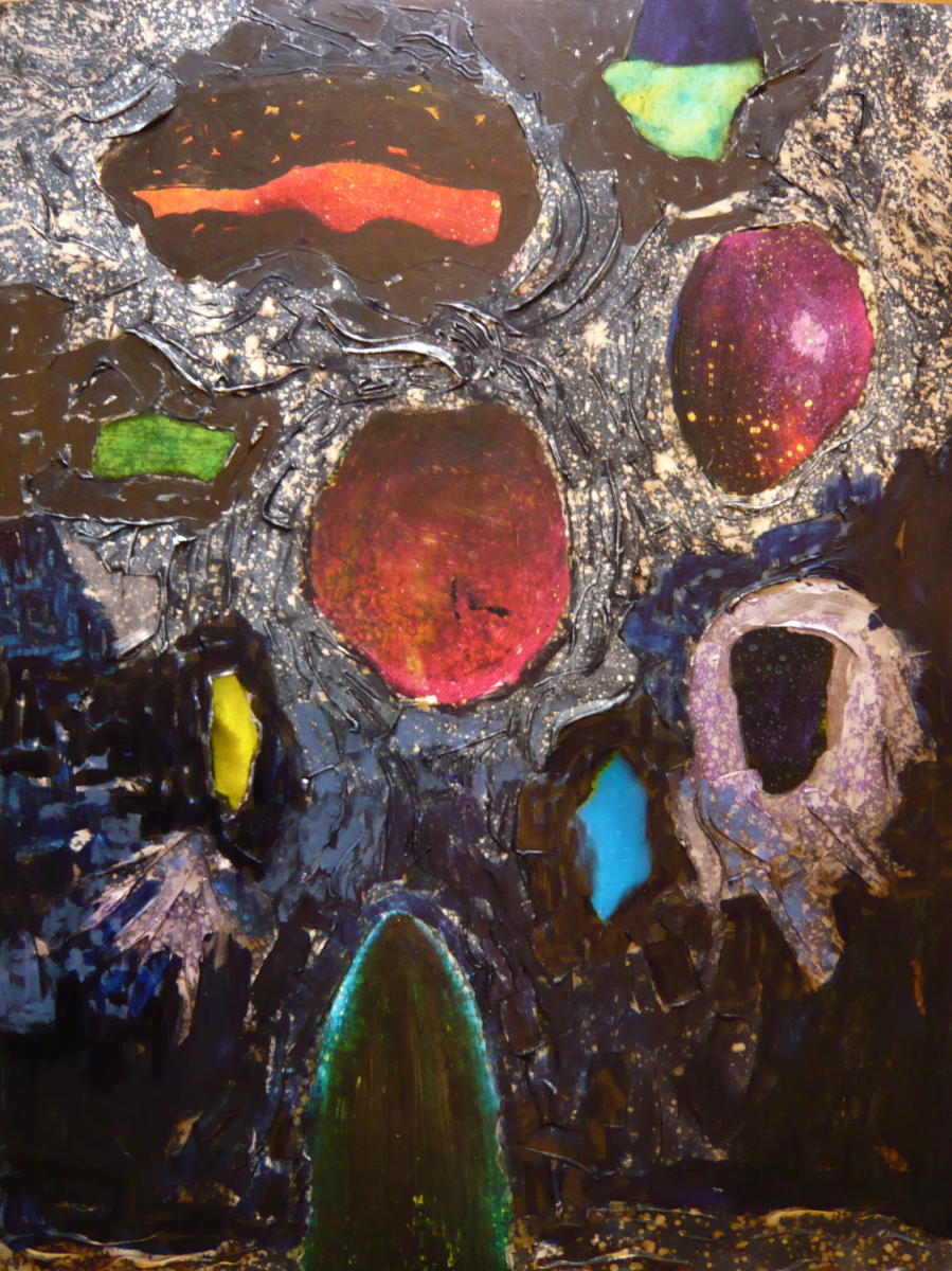 "Quaver Between E Flat & D" |  Multimedia work on mounted masonite | 36" X 48" 