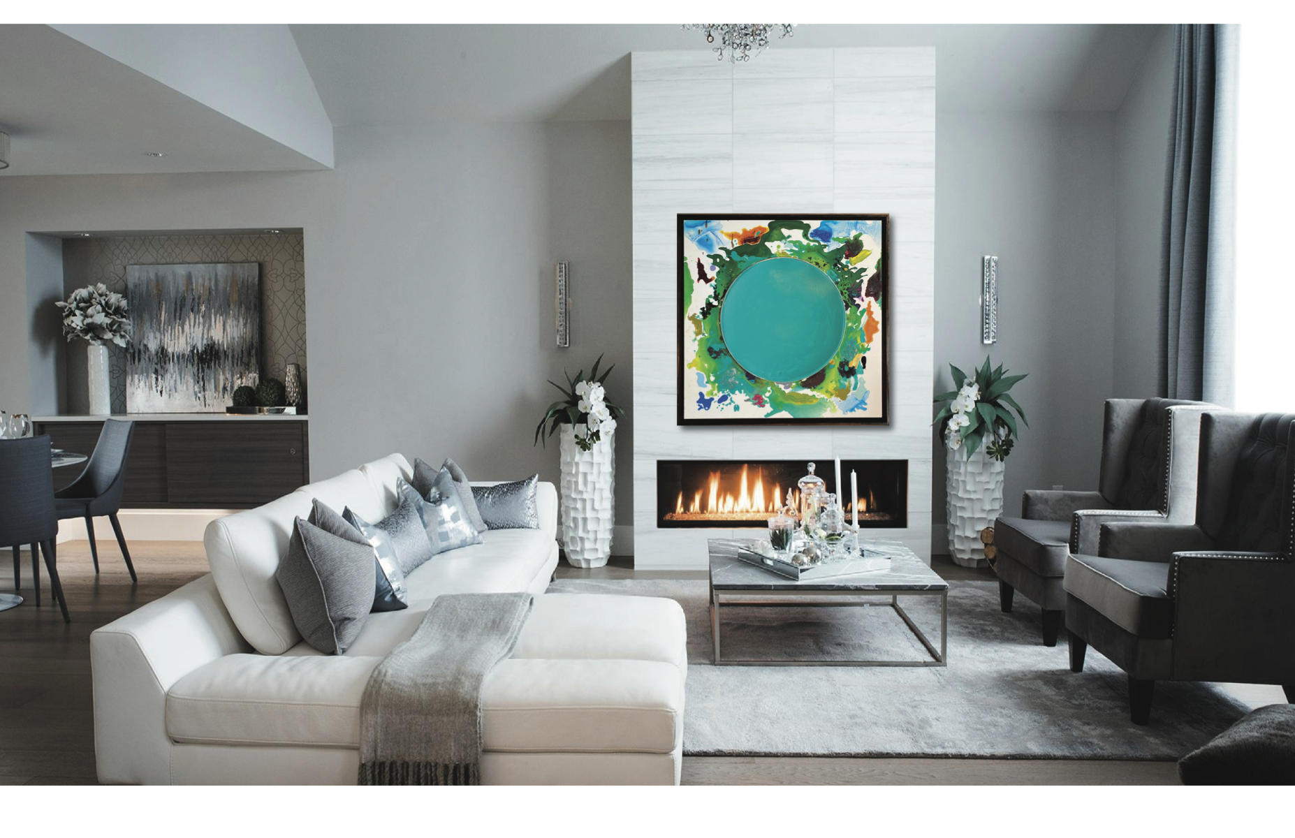 "Turquoise Host" | Approximate scale view with artist's frame