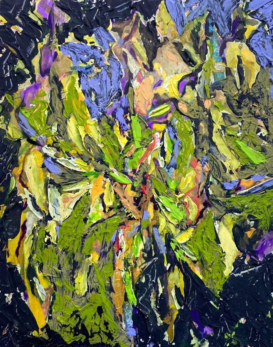 "Grand & Center" |  From the series, FINDS | 2021 | Liquid acrylics, tempera and ceramic adhesive with photography on board | 11" X 14" 