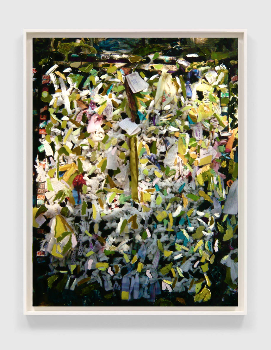 Wishes | "Sage Ribbon" | Oils and acrylics on digital C-Print photography with satin ribbon | 43.5" X 58 
