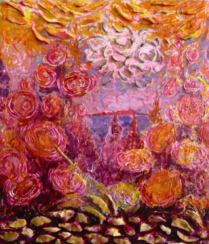 Phenomena | "Unicorn At Rest In A Toxic Waste Dump" | Oils, acrylics, stains with chiseled foam on canvas |38" X 44" | 2009 