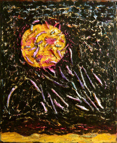 Phenomena | "Study For A Moon" | Oils, acrylics, stains with chiseled foam on plywood panel | 24" X 28" | 2009 