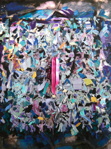 Wishes | "Rose Ribbon" |  2009 | Oils and acrylics on digital C-Print photography with satin ribbon |  43.5" X 58 