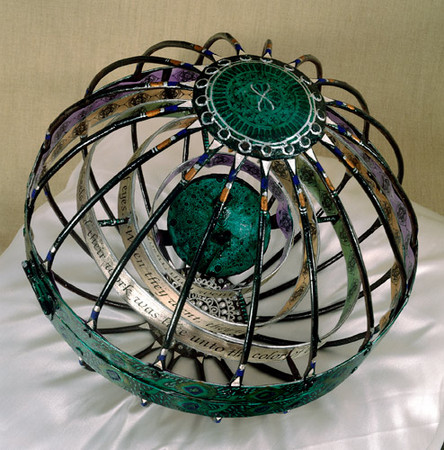 "Yantra" | Found metal form, with collage & multi-media paints | 14" x 14" x14" | 1995