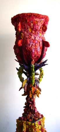 Miracle Growths | "Grail" | Oils, acrylics, & stains on chiseled foam | 24" X 76" | 2009