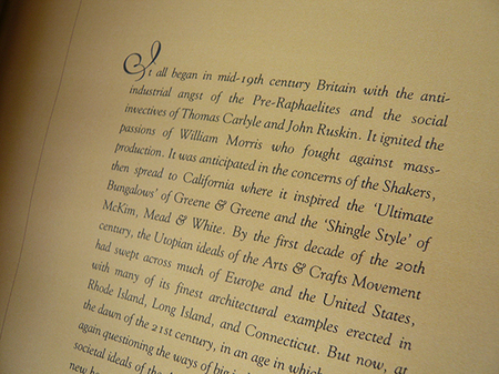 Following the traditions of the Arts & Crafts movement, sumptuous typography is set on 100% recycled paper.