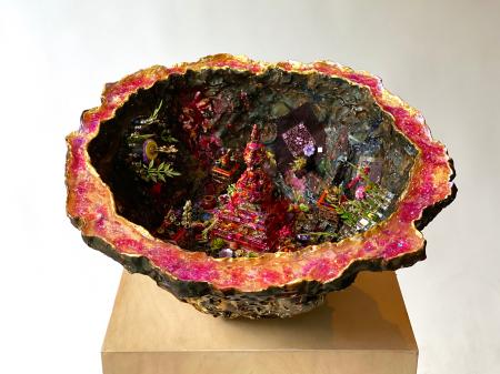 The Blood Stupa Geode |  Multimedia construction for floor or pedestal | 9" X 19" 