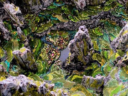 The Rice Terrace Geode | Interior view with lake and village