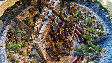 The Ephesus Geode | Aerial  view with rear facade and I-beam buttress