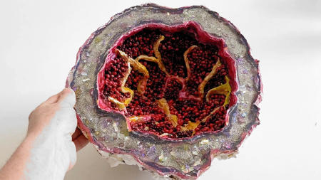 The Pomegranate Geode | Multimedia construction for floor or pedestal |  7" X 13" 