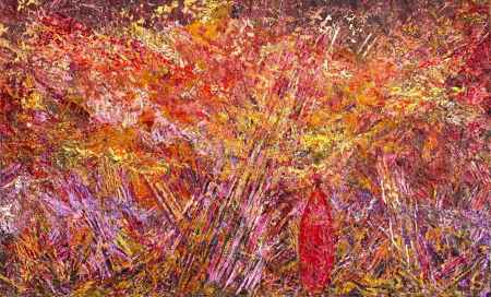 Shards | "Orange Alert #1" Beaten multimedia work on linen | 86" X 140"