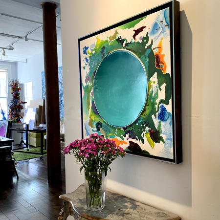 "The Turquoise Host" | Studio view with artist's frame.