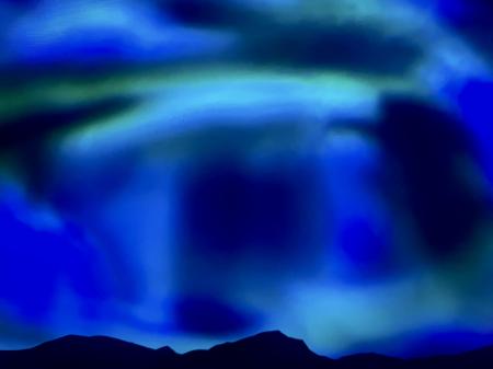 "Blue Phenomena #10 Above An Undisclosed Location" | Multimedia Painting and Photography combined on silver metal.