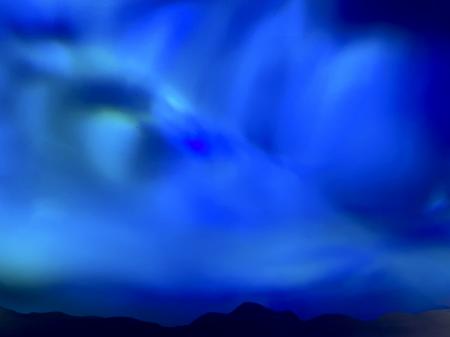 "Blue Phenomena #12 Above An Undisclosed Location" | Multimedia Painting and Photography combined on silver metal.