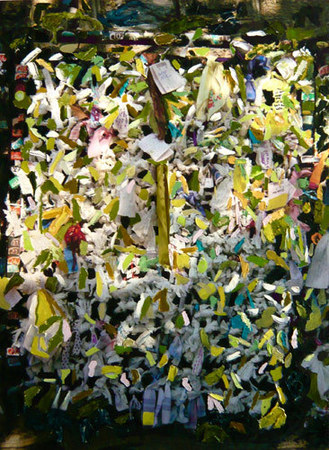 Wishes | "Sage Ribbon" | 2009 | Oils and acrylics on digital C-Print photography with satin ribbon | 43.5" X 58 